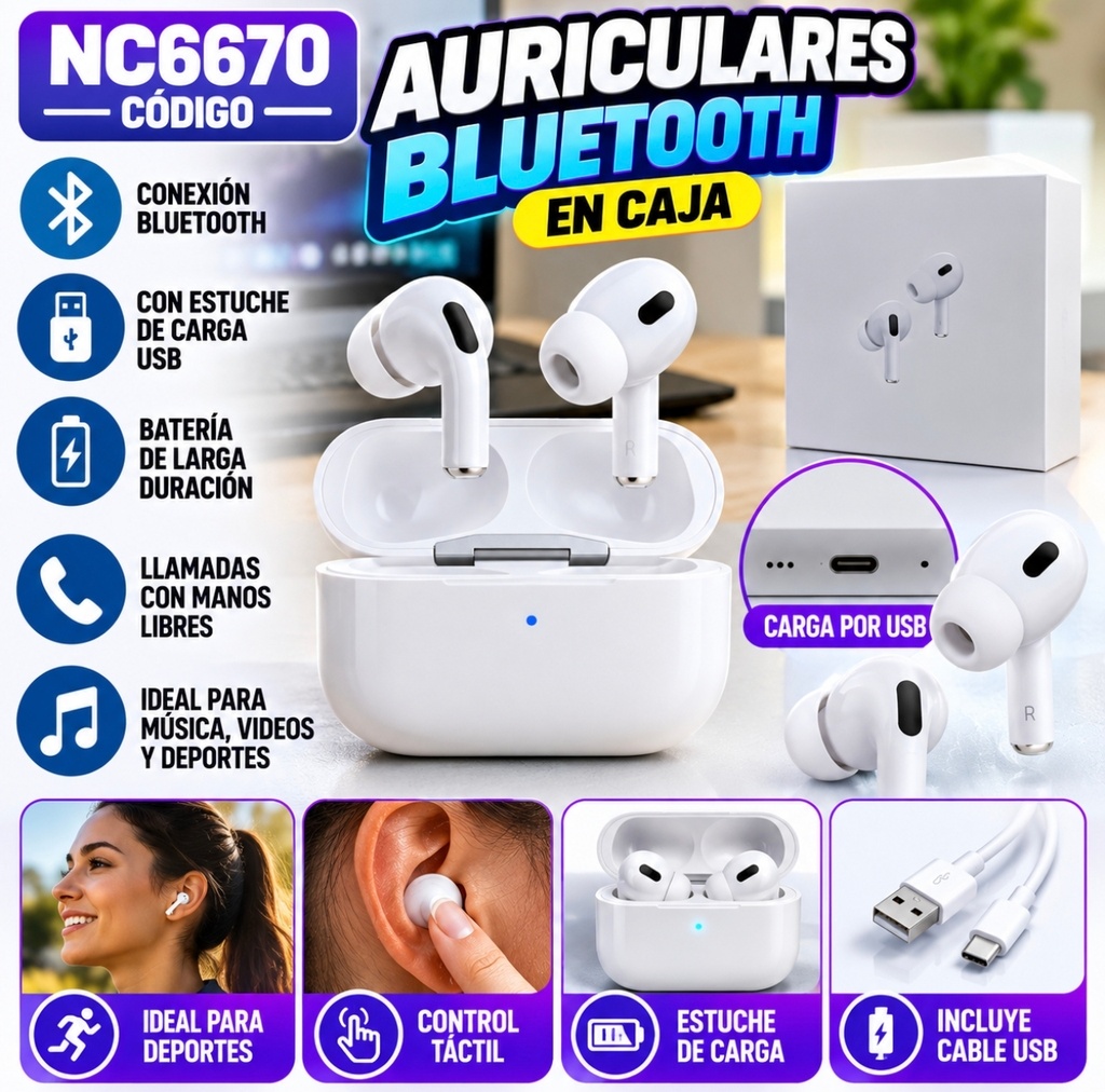 AURICULAR BLUETOOTH ESTUCHE BLANCO EN CAJA NC6670