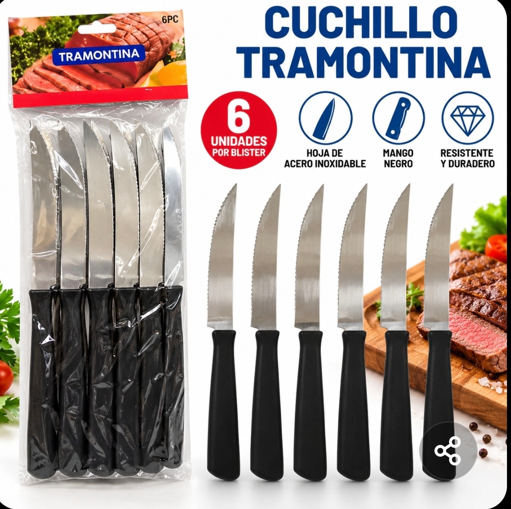 CUCHILLO SERRUCHO TIPO TRAMONTINA EN BOLSA X 6 NC1008