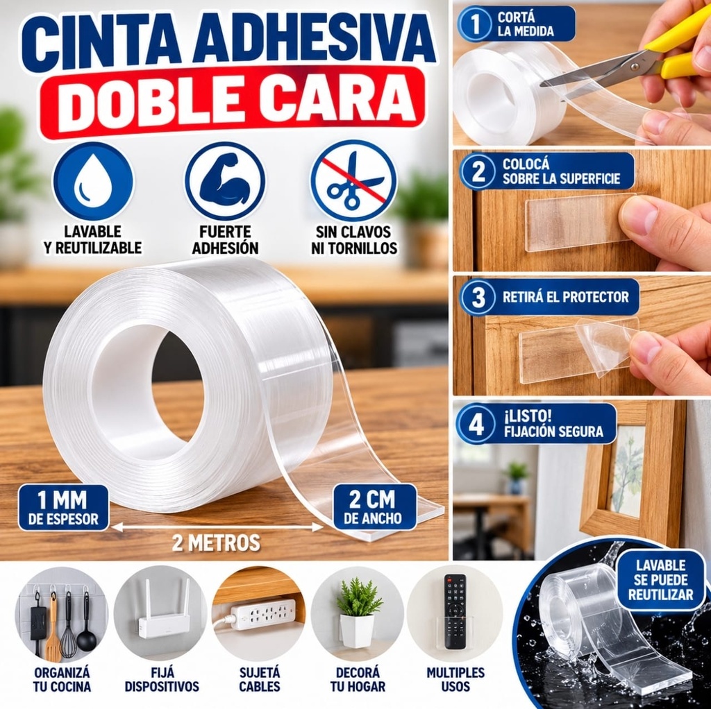 CINTA ADHESIVA DOBLE FAZ 1mm x 2cm NC6214