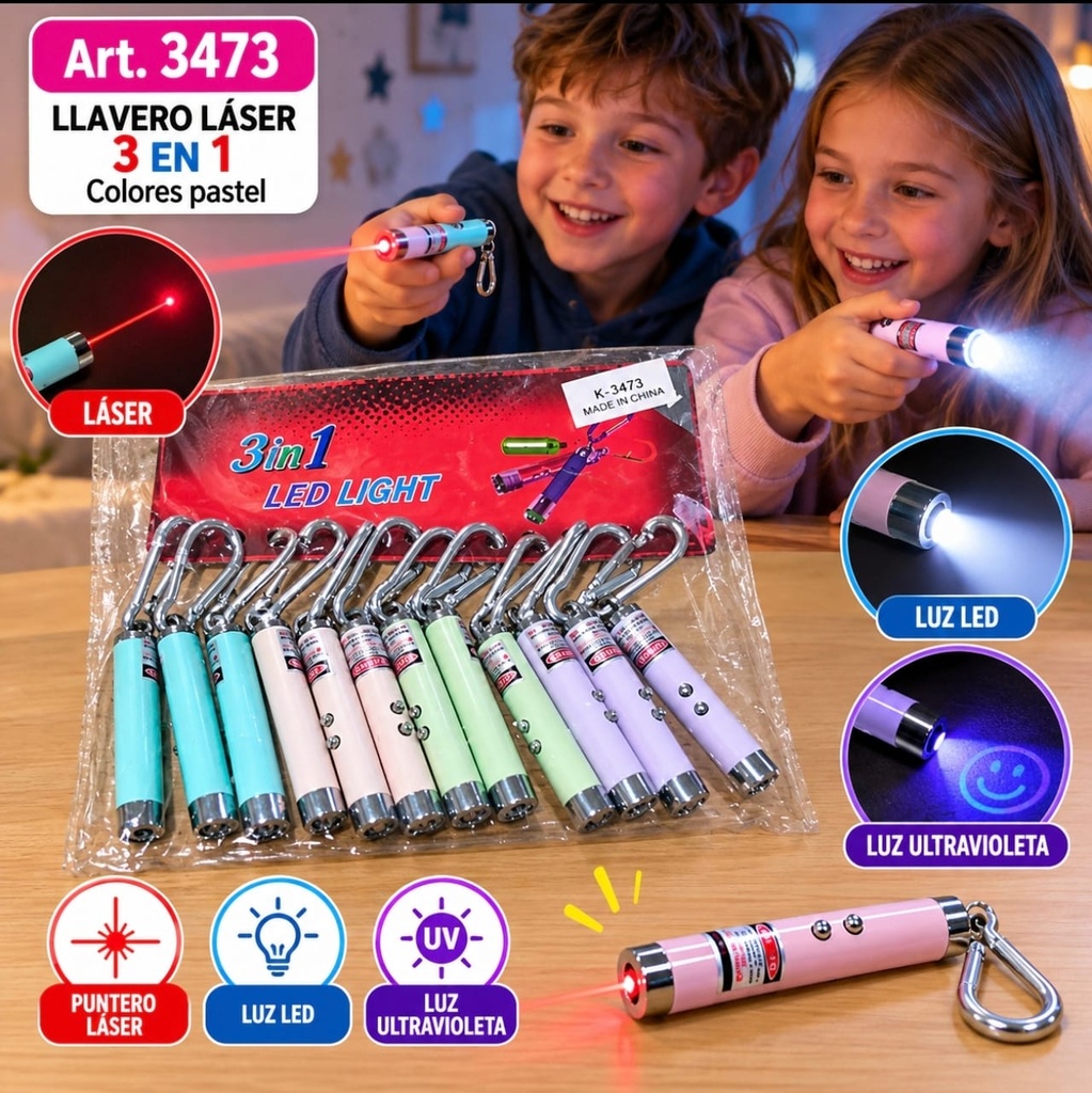 LLAVERO LASER 3 EN 1 COLOR PASTEL K-3473