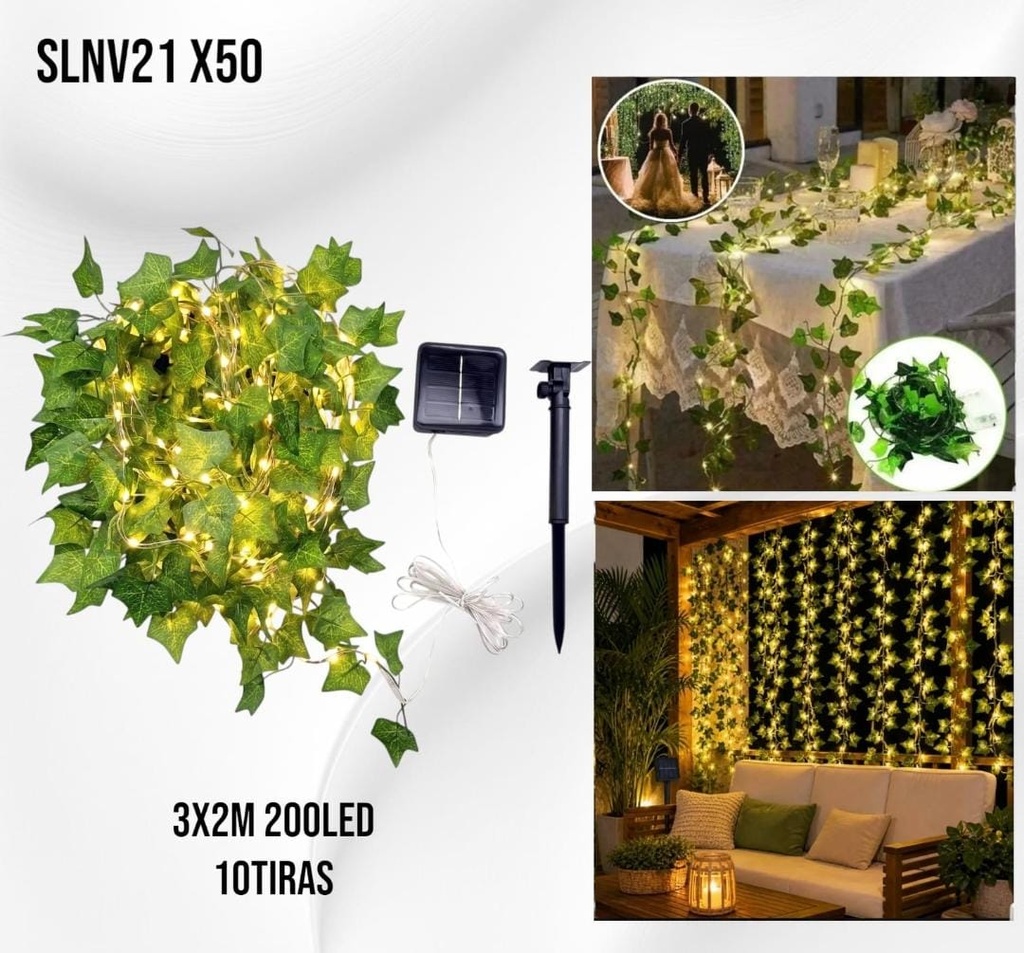 LUZ CALIDA 200LED CORTINA CON HOJAS 3X2 MTS 10 TIRAS SL-NV21