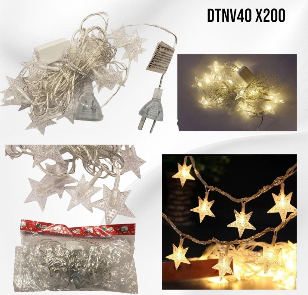 LUZ CALIDA ESTRELLAS 20LED 5 MTS C/ CONECTOR EN BOLSA DT-NV40