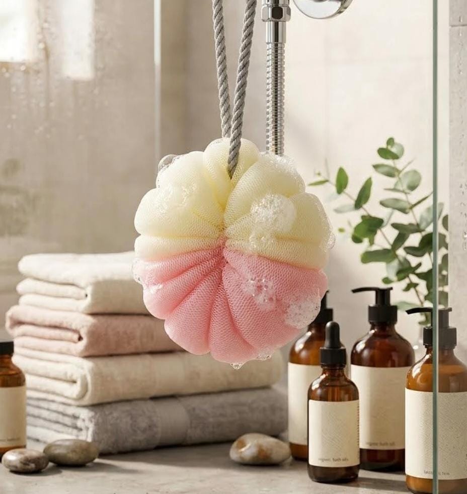 ESPONJA DE BAÑO GUSANO BICOLOR CON CUERDA KC59196