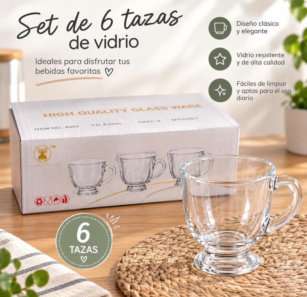 SET TAZAS DE VIDRIO X6 6X8CM EN CAJA HW73738