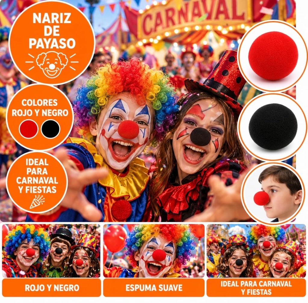 NARIZ DE PAYASO GOMA EN BOLSA ROJO/NEGRO