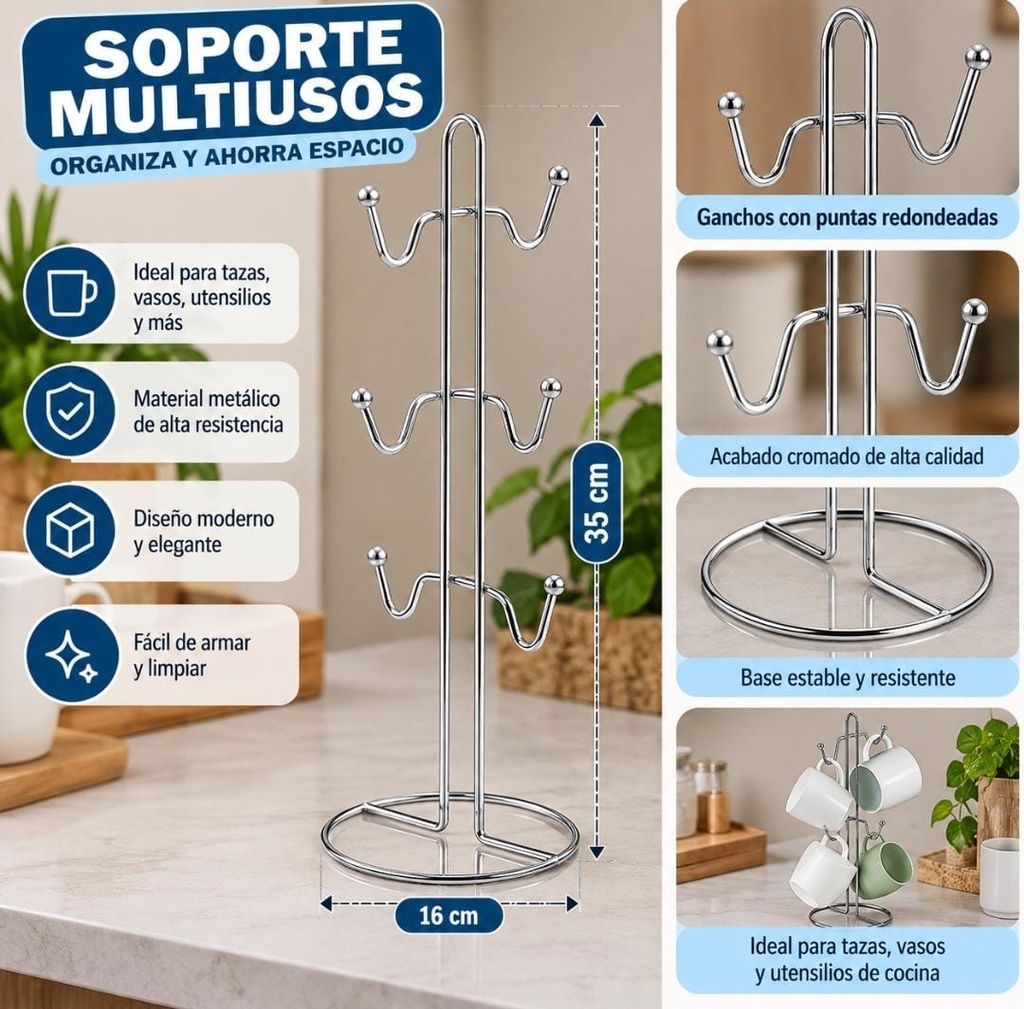 PORTA TAZA DE ACERO HASTA 6 TAZAS 35CM HW72541