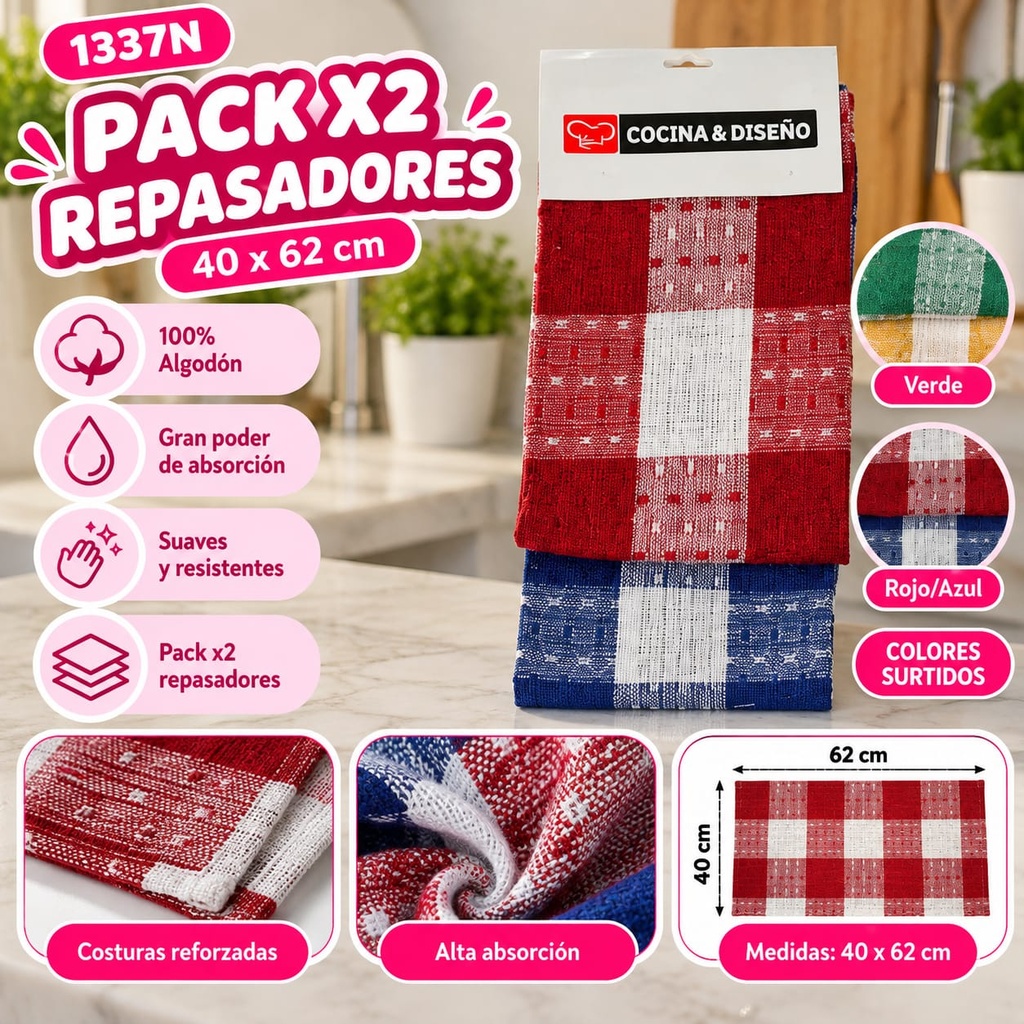 REPASADOR X 2 COCINA Y DISEÑO YY2961 ALGODON Y POLIESTER