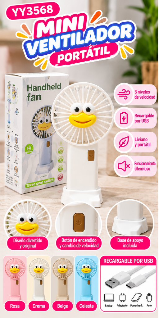 MINI VENTILADOR CON BASE Y CARITA 6X13CM YY3568