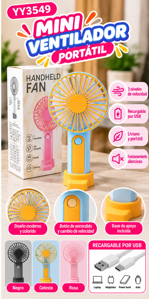 MINI VENTILADOR CON BASE COLORES VARIOS 7X16CM YY3549