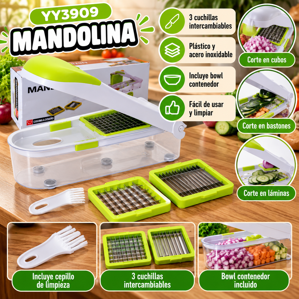 MANDOLINA COCINA Y DISEÑO C/ 3 CORTANTES Y 1 CEPILLO YY3909