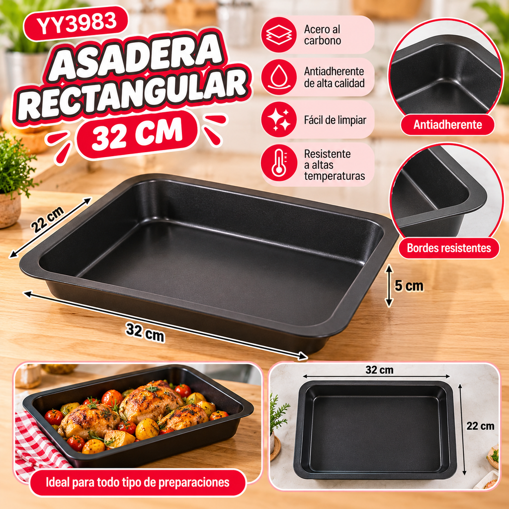MOLDE RECTANGULAR ANTIADHERENTE 5X22X32CM COCINA Y DISEÑO YY3983