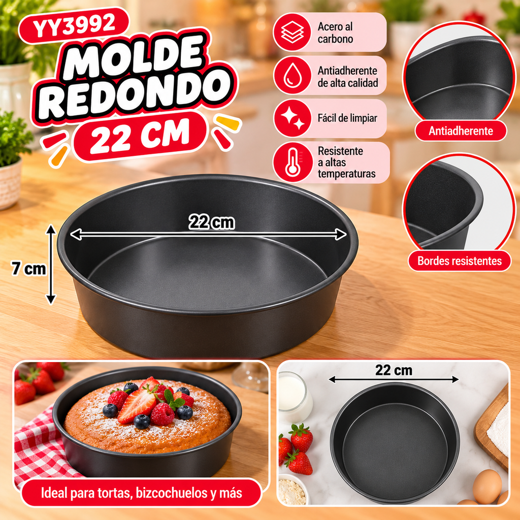 MOLDE REDONDO ANTIADHERENTE COCINA Y DISEÑO 7X22CM YY3992