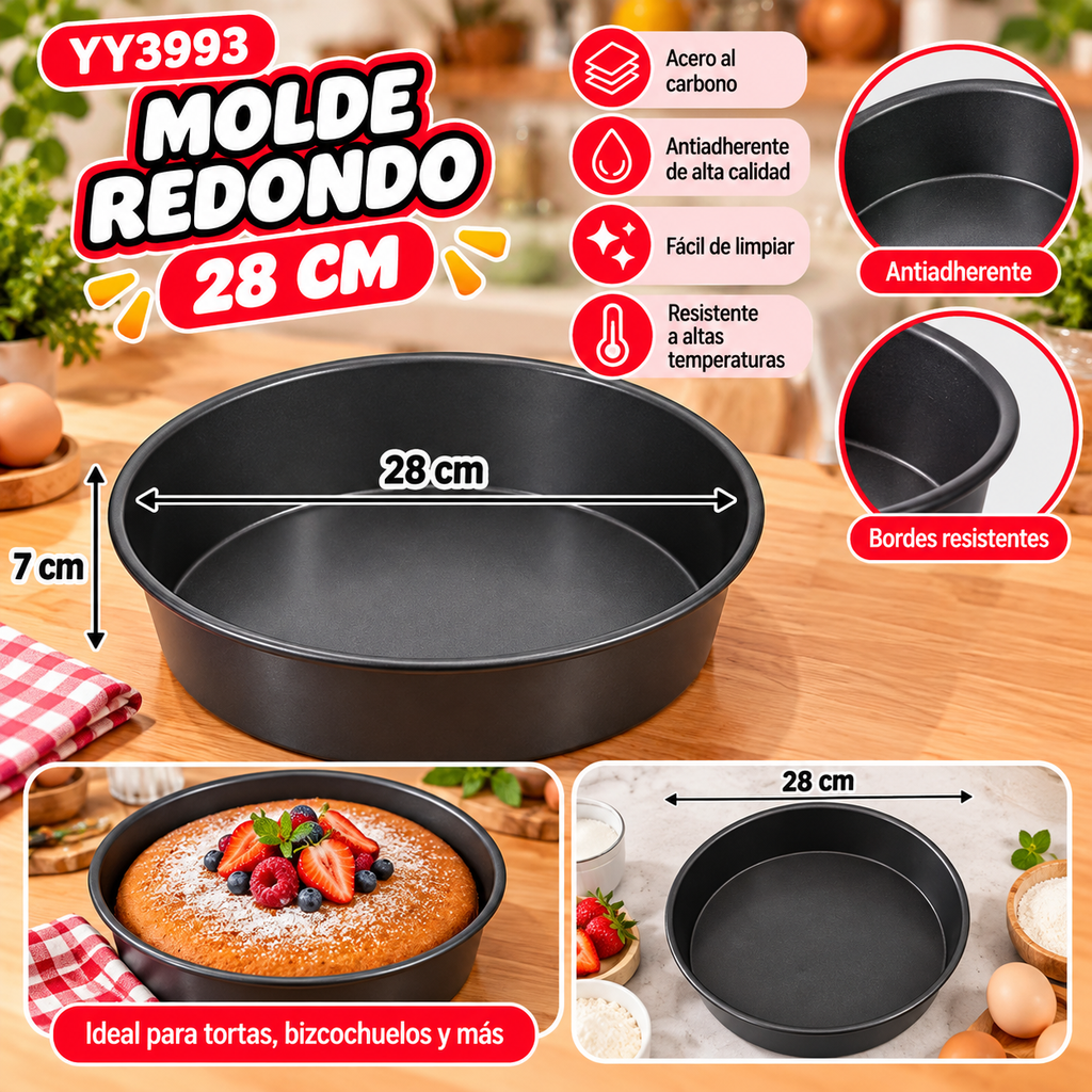 MOLDE REDONDO ANTIADHERENTE COCINA Y DISEÑO 7X28CM YY3993