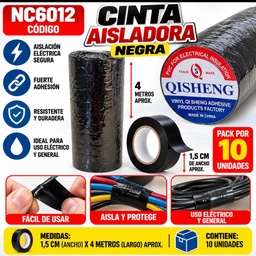 CINTA AISLADORA NEGRA X 10 TOPGLOBE NC6012