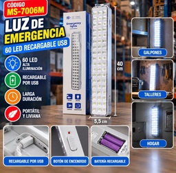 LUZ DE EMERGENCIA 60 LED RECARGABLE MS-7006M 40CM