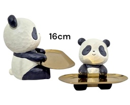 ADORNO PANDA C/ BANDEJA DORADA 16CM EN CAJA 