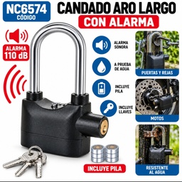 CANDADO CON ALARMA ARO LARGO EN BLISTER NC6574