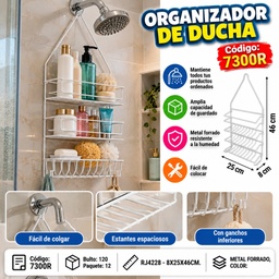 ORGANIZADOR METALICO DE DUCHA CON GANCHO 3 NIVELES 7300R BLANCO RJ4228