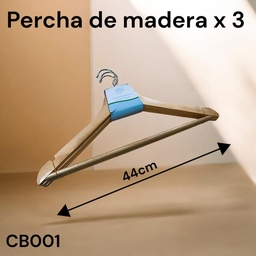 PERCHA DE MADERA X 3  44.5CM NATURAL