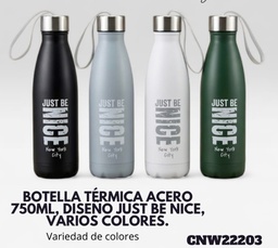 BOTELLA TERMICA ACERO 750 ML NICE TAPA PLATEADA COLORES VARIOS CNW22203