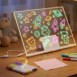 PIZARRA LED CHICO LUMINOSA HYTOSHY 20X21CM RECARGABLE CON FIBRAS Y PAÑO AC-70