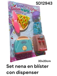 SET DE NENA BLISTER CON DISPENSER Y PIZZA TABLEWARE SD12943