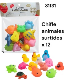 CHIFLES ANIMALES VARIOS EN BOLSA PVC X 12 FUNNY 31131