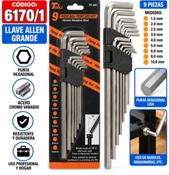 LLAVE ALIEN GRANDE X 9 TFTOOLS 6170/1 EN BLISTER TF-001