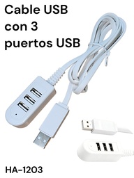 CABLE ALRGUE USB 1.20mts HUB CON 3 PUERTOS USB HA-1203