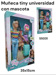 MUÑECA TINY UNIVERSIDAD CON MASCOTA Y ACCESORIOS EN CAJA 35X15 CM 55031