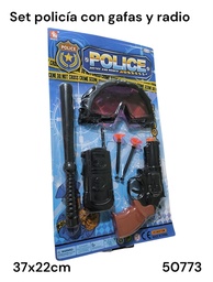 SET DE POLICIA PISTOLA LANZA DARDO GAFAS Y RADIO BLISTER 37X22CM POLICE 50773