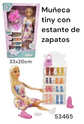 MUÑECA TINY CON ESTANTE CON MUCHOS ZAPATOS EN CAJA 33X20CM FASHION 53465