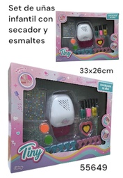 SET DE APLIQUES PARA UÑAS CON SECADOR TINY EN CAJA 33X26CM ESMALTES 55649