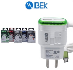 CARGADOR IBEK V8 X2 USB C/ CABLE MICRO INTEGRADO IB-3802 3.8A