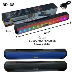 PARLANTE RECARGABLE BD-68 40CM C/ LUZ Y PORTA CELULARES
