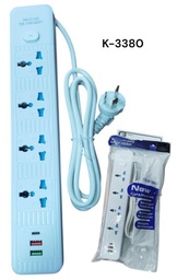ALARGUE 2MTS 4 ENTRADAS + 2 USB + 1 TIPO C K-3380 EN BOLSA