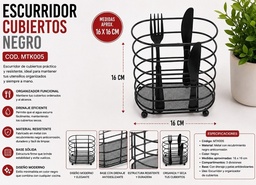 PORTA CUBIERTOS METAL NEGRO 16X16CM MTK005