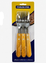TENEDOR X 6 MANGO MADERA EN BLISTER STAINLESS 2367-2