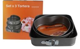 SET X 3 TARTERAS CORAZON REDONDA Y CUADRADA 24/26/28CM QX009
