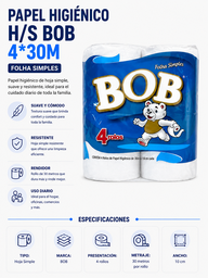 PAPEL HIGIENICO X 4 BOB 30 MTRS HOJA SIMPLE