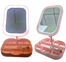 ESPEJO LED RECTANGURAL 3 TONOS CON BASE GUARDA JOYAS HA1586