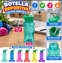 BOTELLA DEPORTIVA COLOR TRANSPARENTE CON PICO RABATIBLE DA221