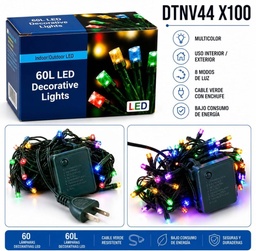 LUZ ARROZ CABLE VERDE 60 LEDS MULTICOLOR 6 MTS DT-NV44