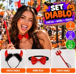 SET DE DIABLO 3 PIEZAS VINCHA-MOÑO-VARITA