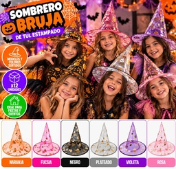 GORRO BRUJA TUL ESTAMPADO COLORES SURTIDOS 10-255