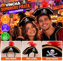VINCHA SOMBRERO PIRATA PLATA/ORO HALLOWEEN 10819