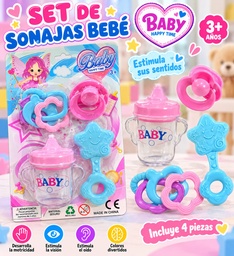 MAMADERA DE JUGUETE CON SONAJERO Y ACCESORIOS EN BLISTER BABY